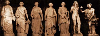 estátuas para decoração de jardins, fachadas e platibandas - figuras alegóricas de produção da Fábrica das Devesas